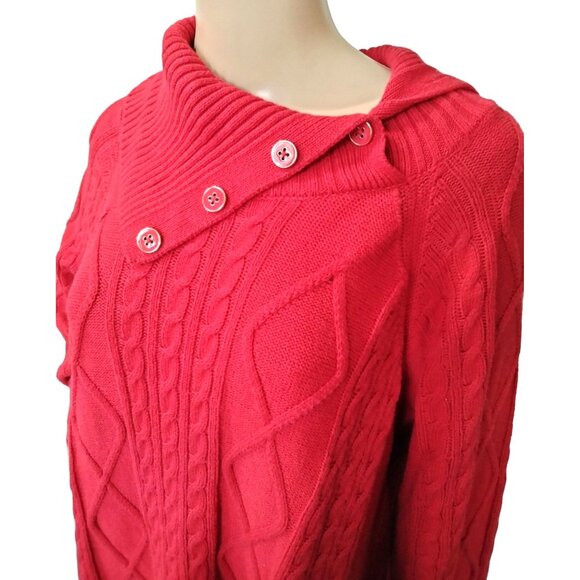 Croft & Barrow Plus Size 2X Sweater With Button Detail Red Textured Cable Knit - Picture 3 of 10